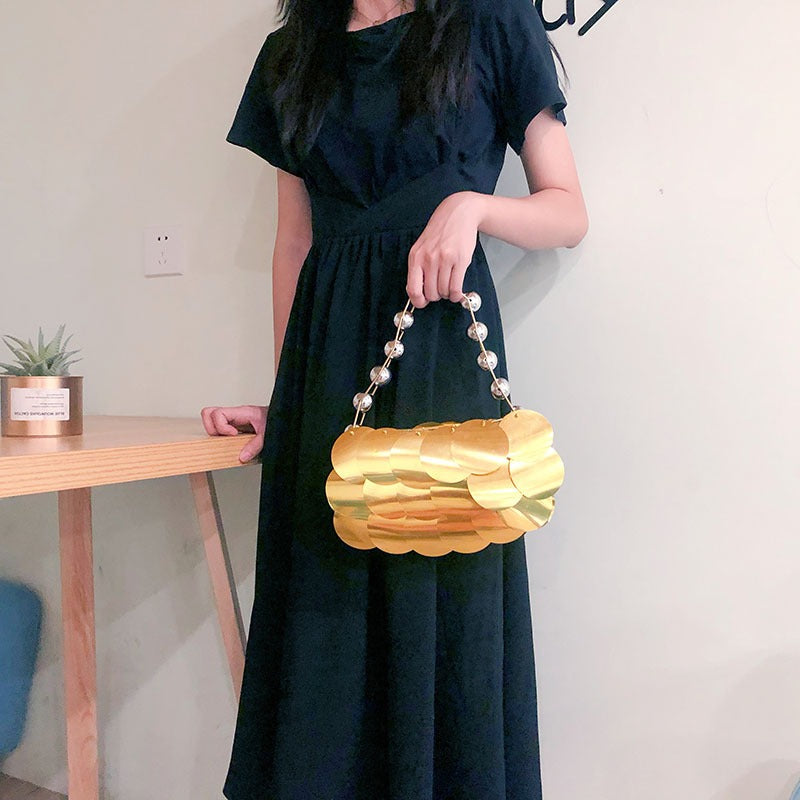 Pearl beaded disc bag