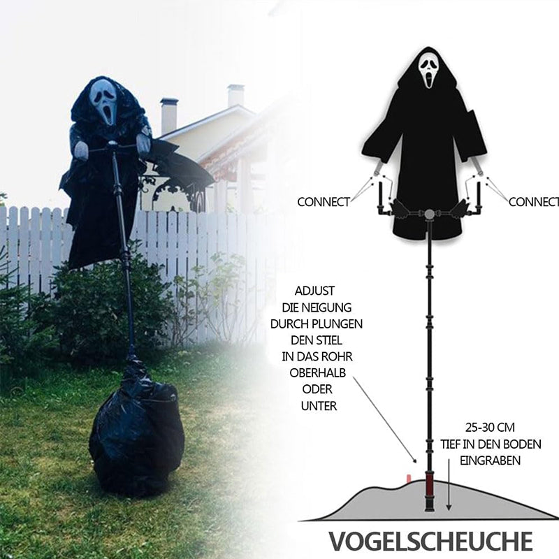 Scary Halloween Ghost Robe Costume with Crow Prop – Horror Phantom Cloak Dress for Men, Women & Cosplay