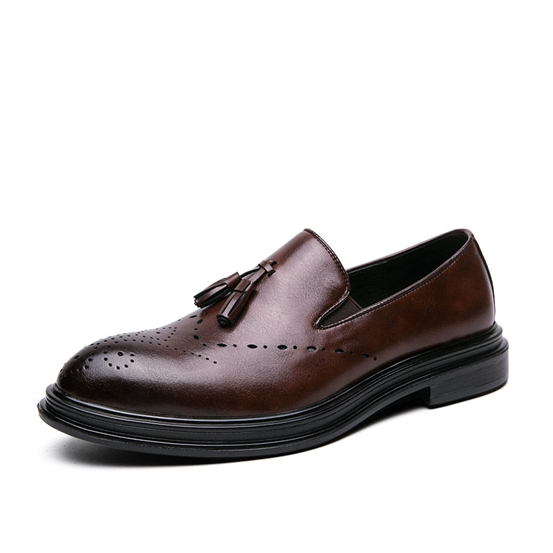 Genuine Leather Brogue Shoes Man Business Casual Leather Oxford Shoes