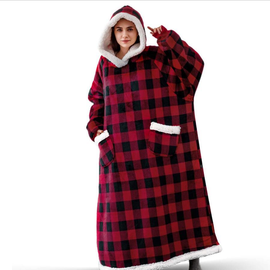 Super Long Flannel Blanket with Sleeves Women Men Pullover Fleece