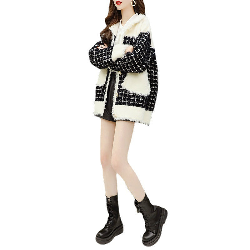 Faux Mink Wool Thickened Loose Women Cardigan Sweater Jacket