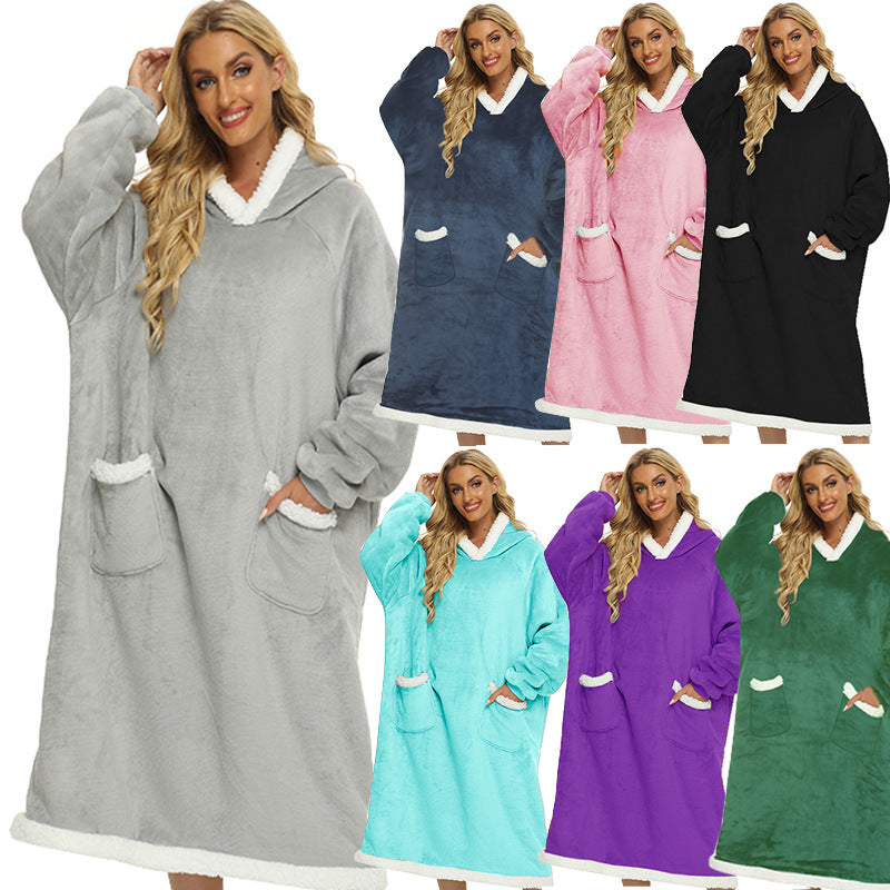 Super Long Flannel Blanket with Sleeves Women Men Pullover Fleece