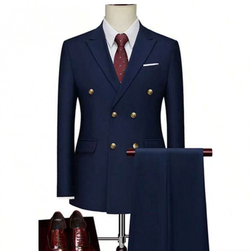 Double-Breasted Gold Button Suit Set for Men