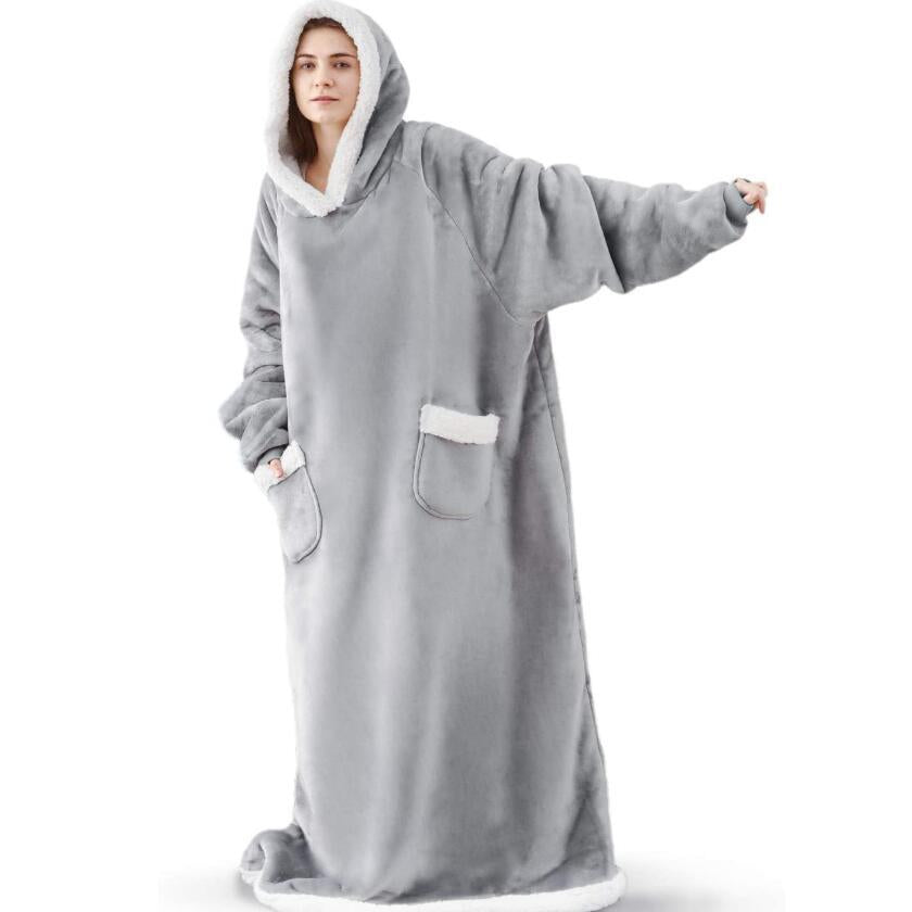 Super Long Flannel Blanket with Sleeves Women Men Pullover Fleece