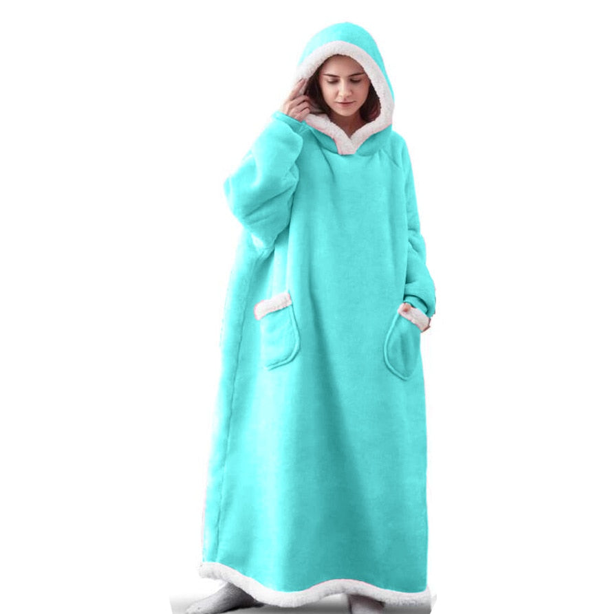 Super Long Flannel Blanket with Sleeves Women Men Pullover Fleece