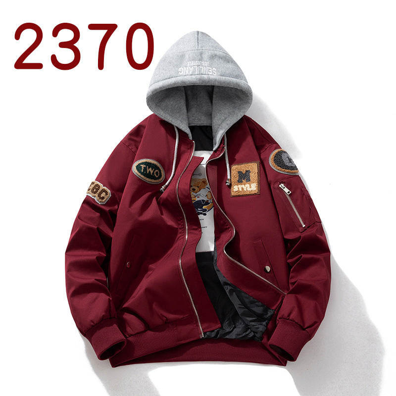 Women Towel Fleece Embroidery Padded Hooded Thick Flight Jacket