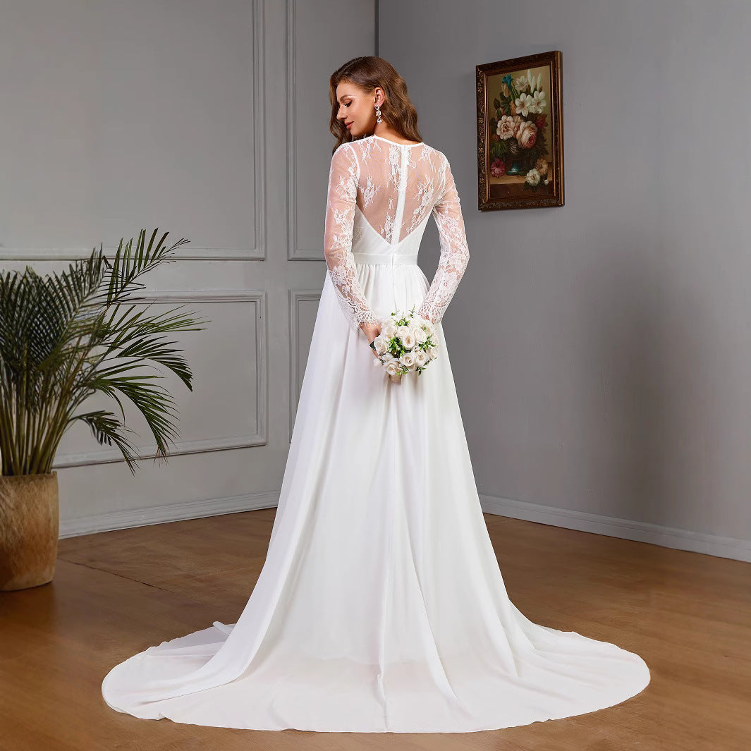 Lace long sleeve wedding bridal dress with built-in bra