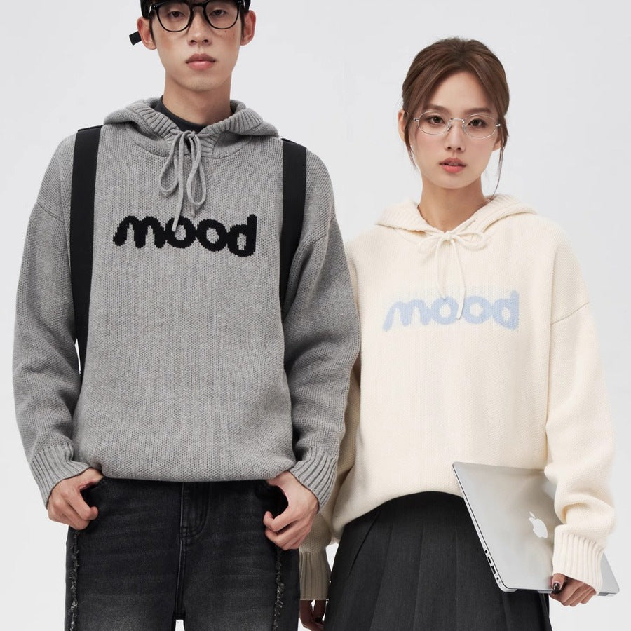 Unisex Jacquard Letter Long Sleeve Hood Sweater