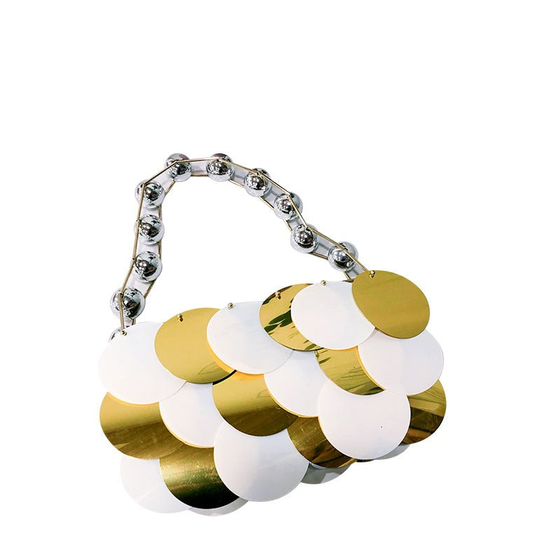 Pearl beaded disc bag