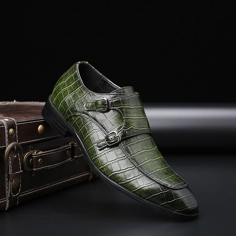 Classic Crocodile Pattern Business Flat Shoes, Men Designer