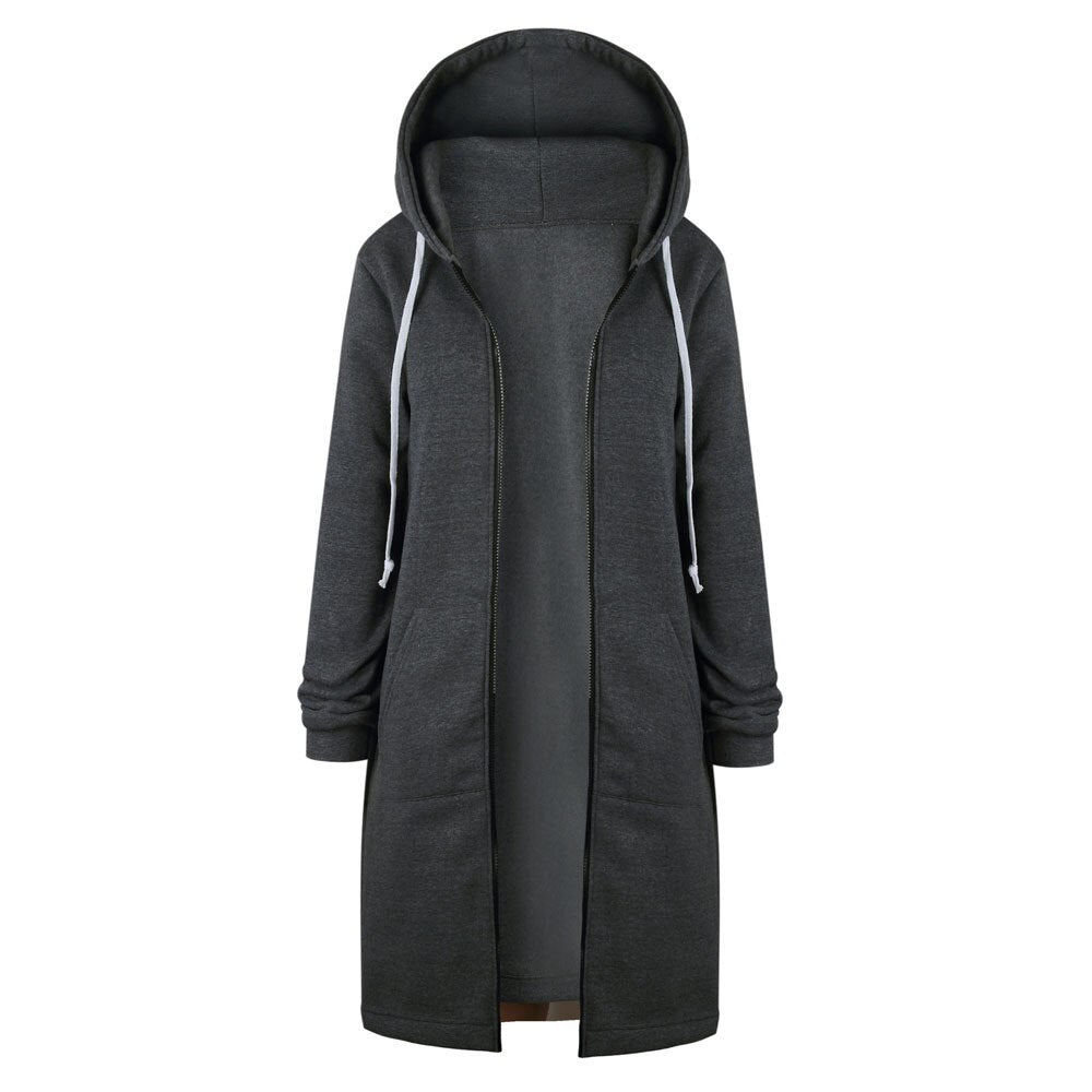 Women  Zipper Open Hoodies Sweatshirt Long Coat Jacket