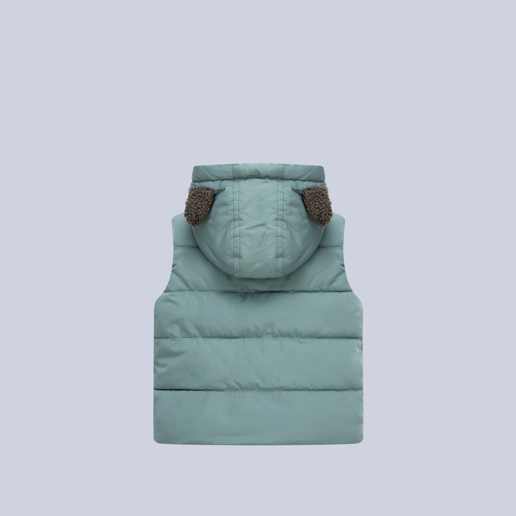 Fleece-Lined , Solid Color Hooded Kids Sleeveless Vest