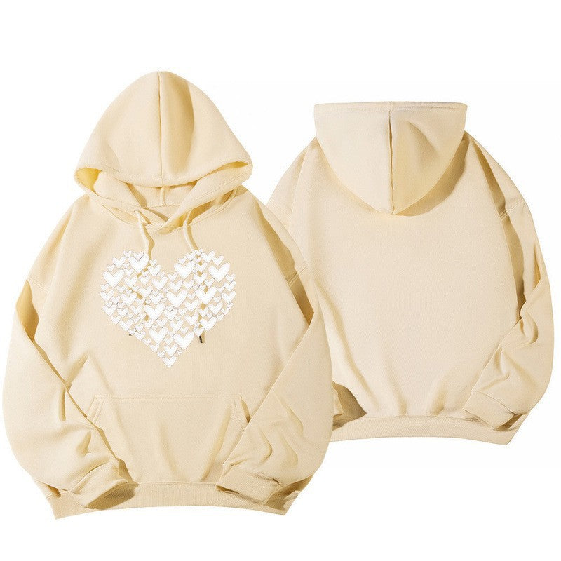 Women Heart Print Drop Shoulder Sleeve Hoodie