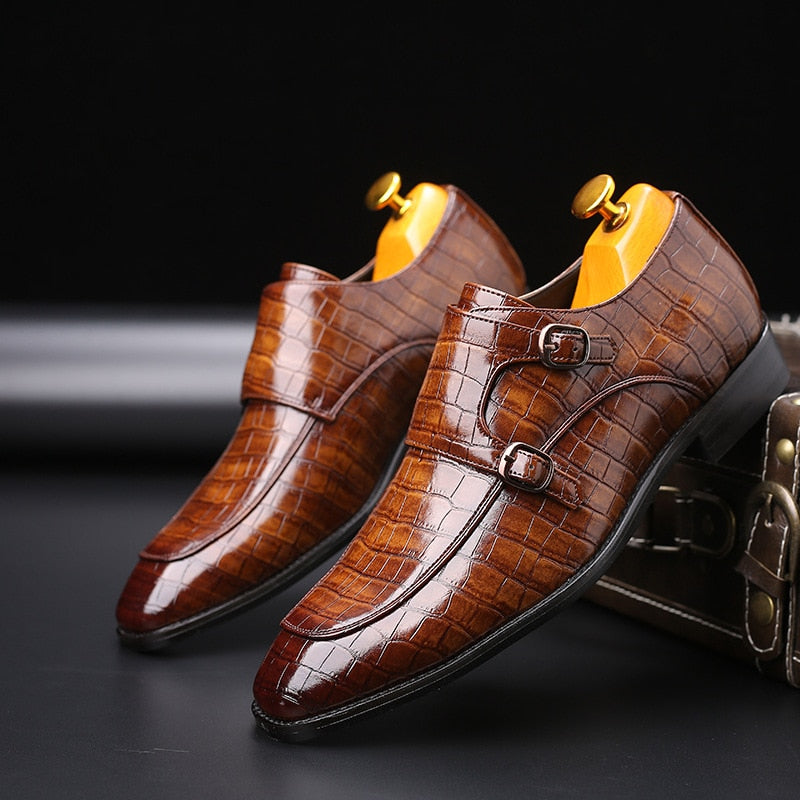 Classic Crocodile Pattern Business Flat Shoes, Men Designer