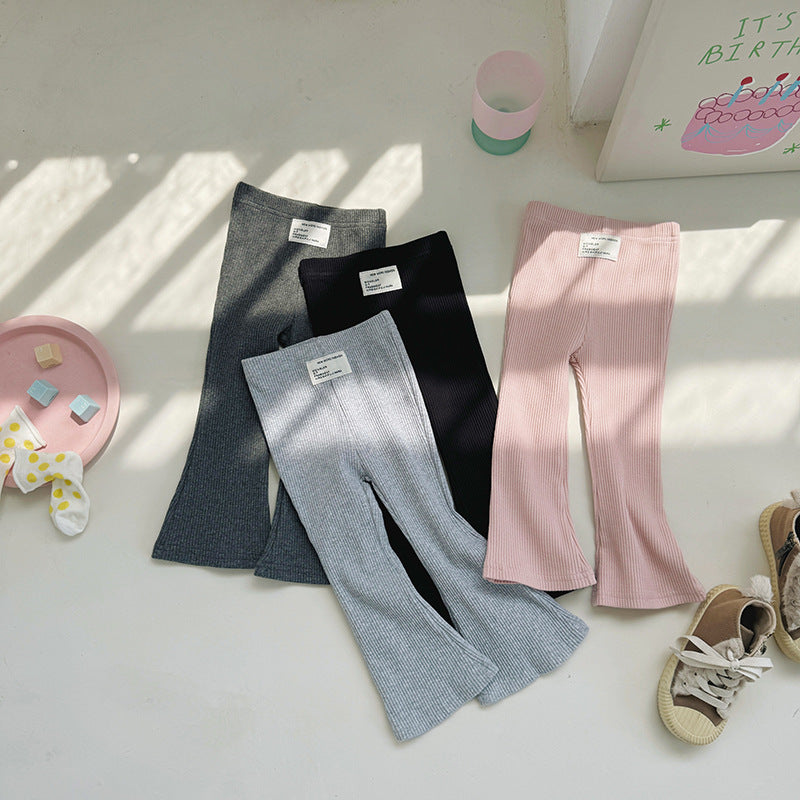 Flared Pants Solid Color Stretchy Bottoms