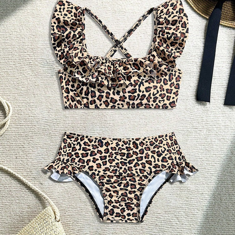 Leopard Print Short Sleeve Swimwear