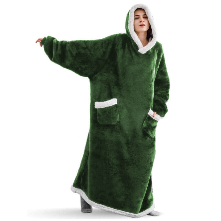 Super Long Flannel Blanket with Sleeves Women Men Pullover Fleece