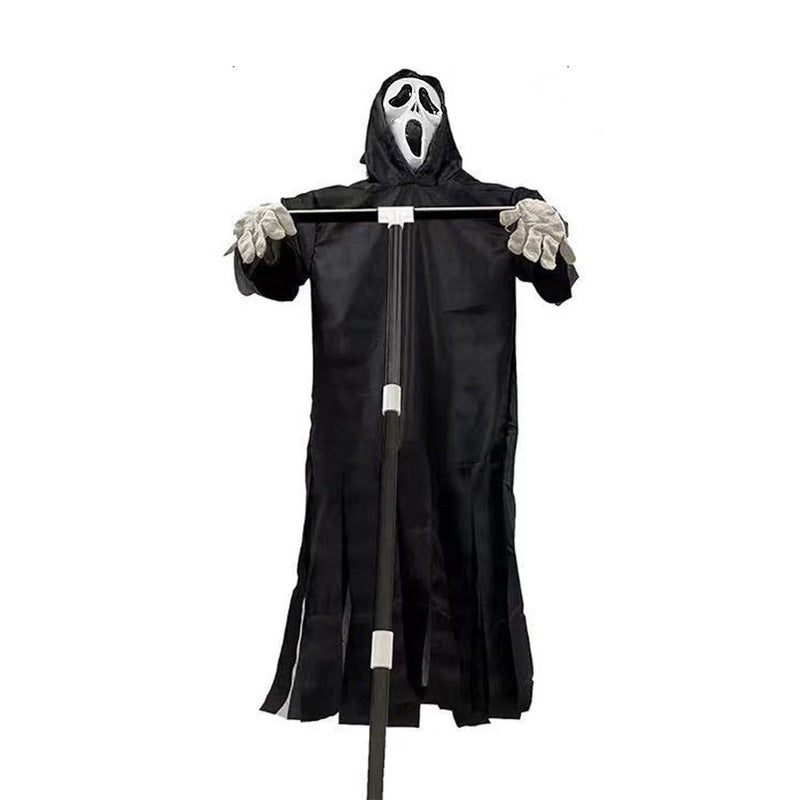 Scary Halloween Ghost Robe Costume with Crow Prop – Horror Phantom Cloak Dress for Men, Women & Cosplay