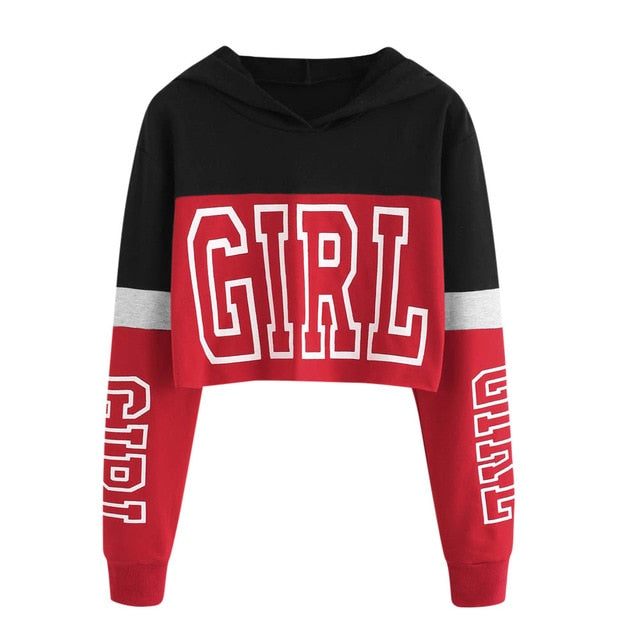 Women Letter Crop Top Hoodie