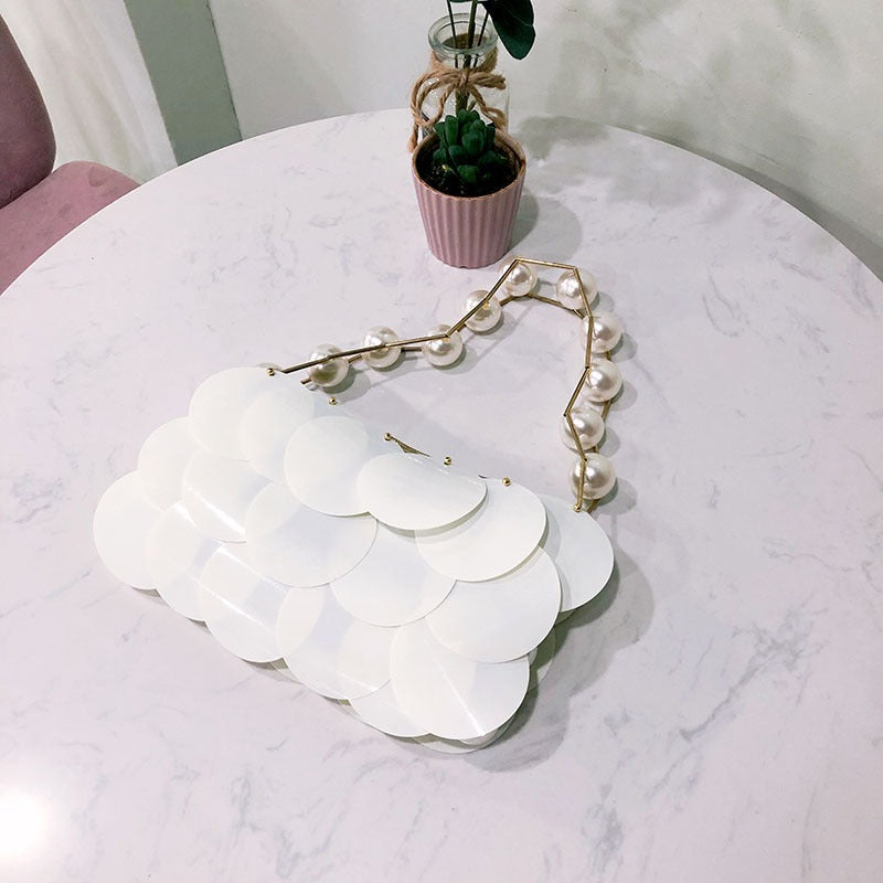 Pearl beaded disc bag