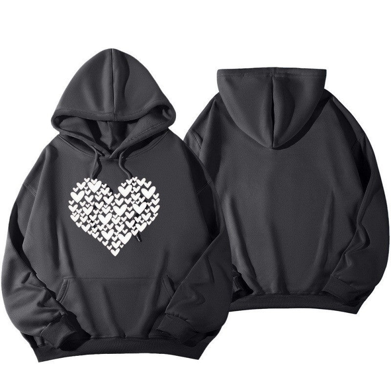 Women Heart Print Drop Shoulder Sleeve Hoodie
