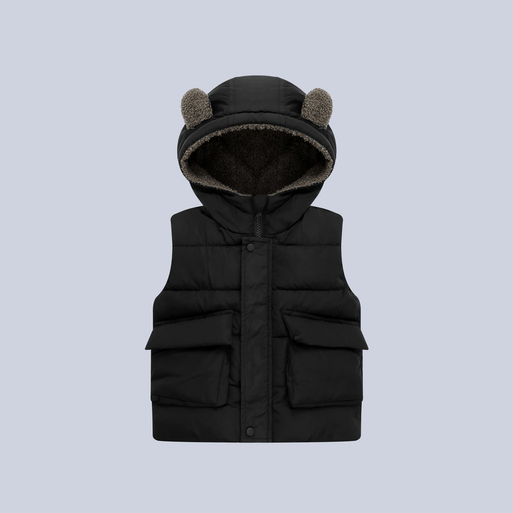 Fleece-Lined , Solid Color Hooded Kids Sleeveless Vest