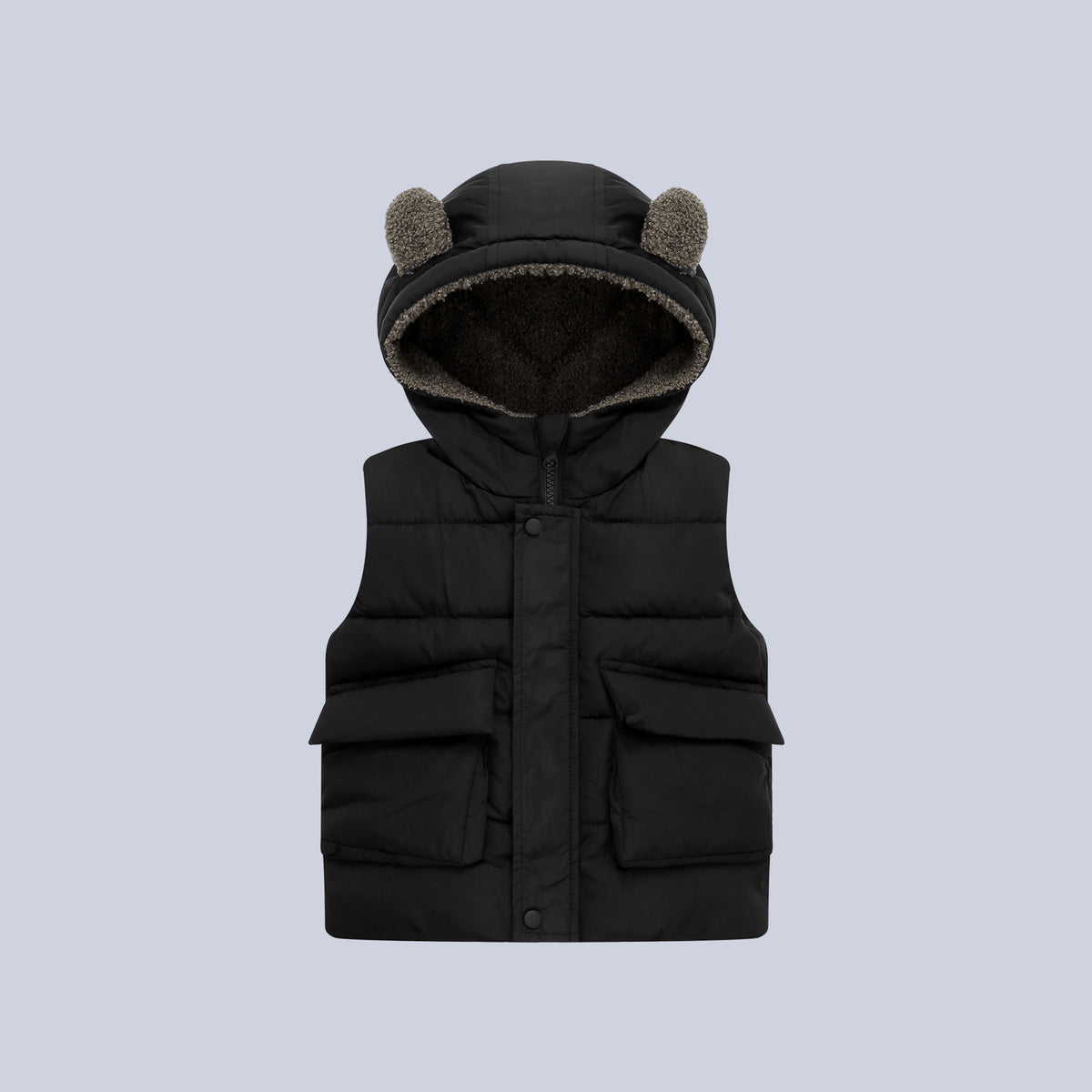 Fleece-Lined , Solid Color Hooded Kids Sleeveless Vest