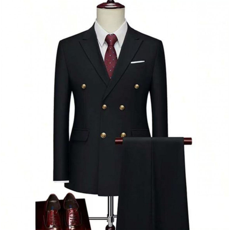 Double-Breasted Gold Button Suit Set for Men