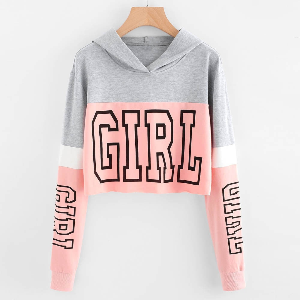 Women Letter Crop Top Hoodie