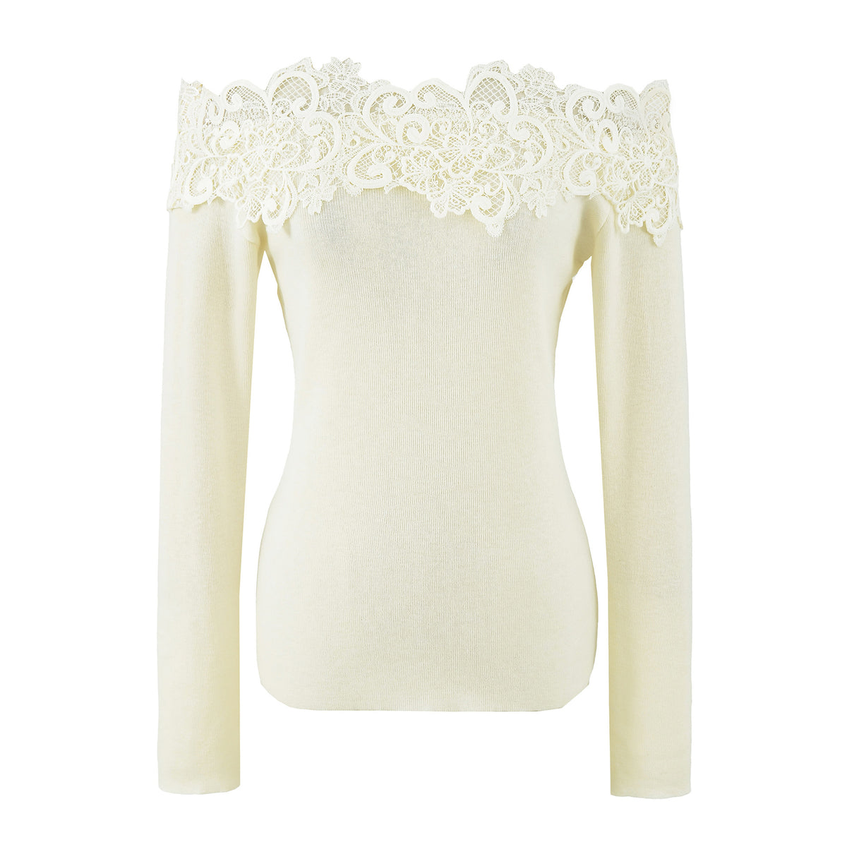 Women's Off-shoulder Lace Patchwork Wool Blend Knit Top