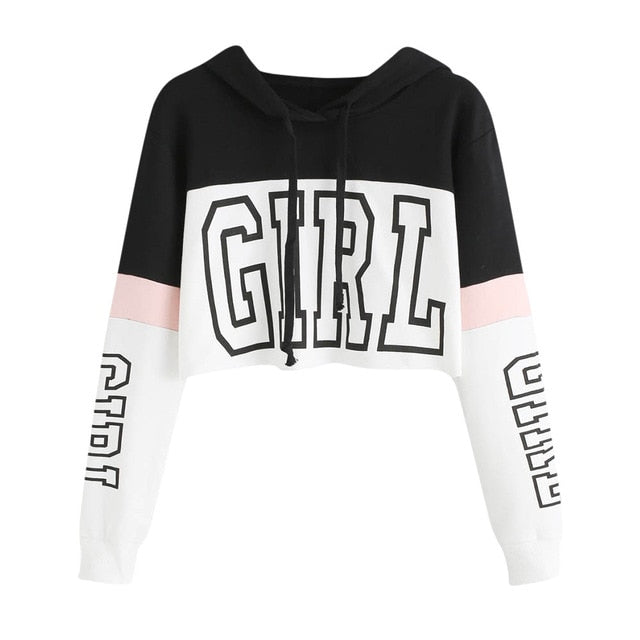 Women Letter Crop Top Hoodie