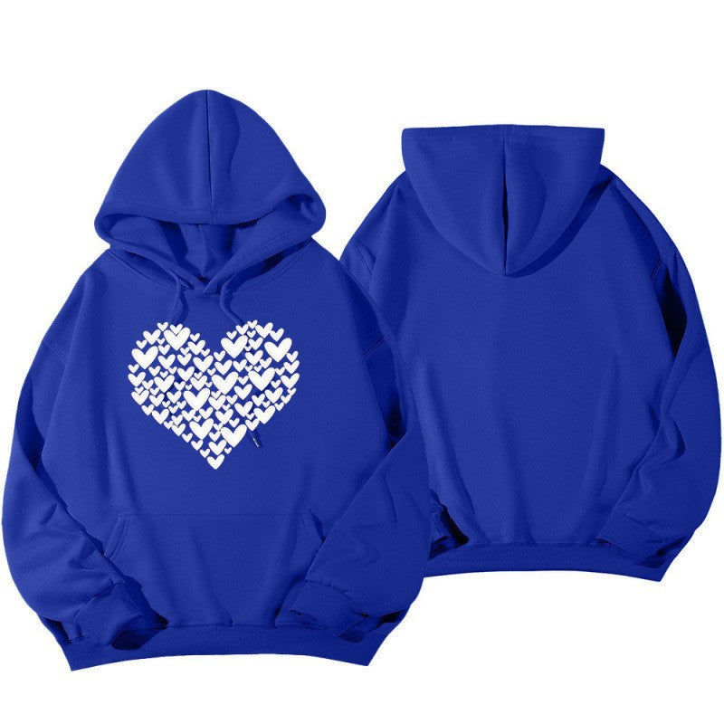 Women Heart Print Drop Shoulder Sleeve Hoodie