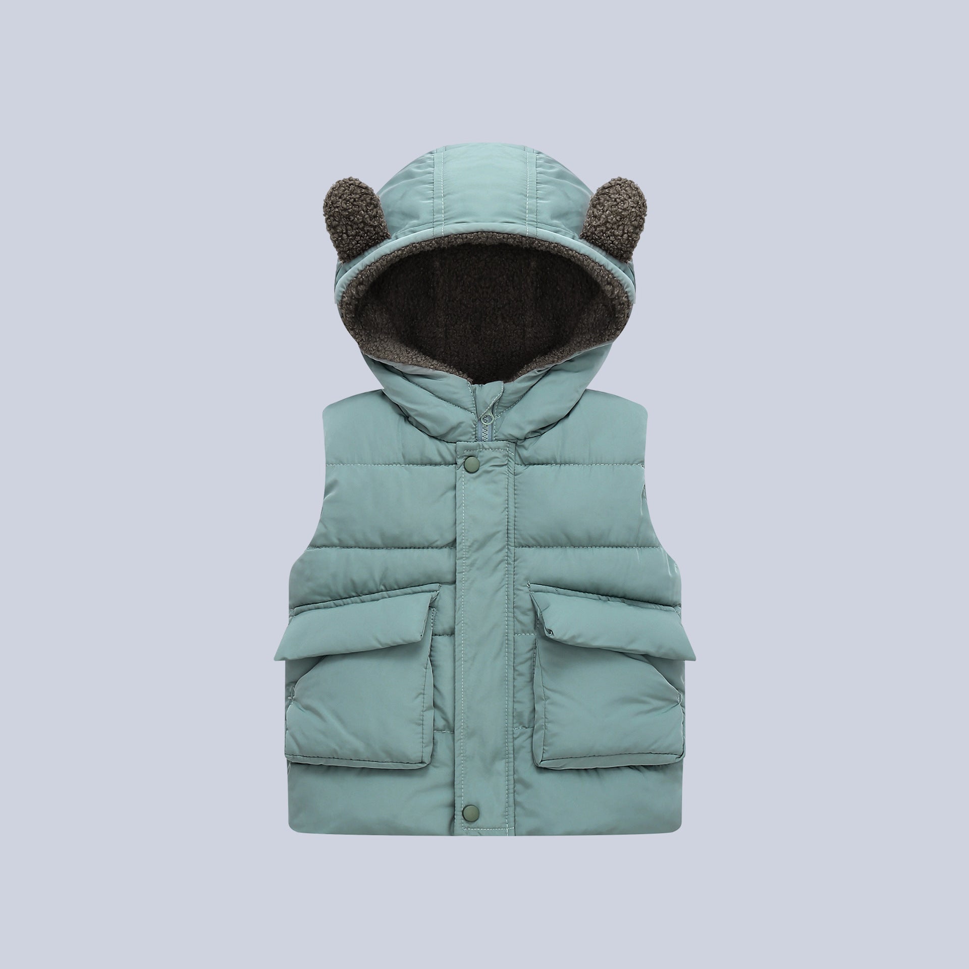 Fleece-Lined , Solid Color Hooded Kids Sleeveless Vest
