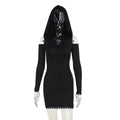 Bodycon Dress with Hood and Lace Trim, Long Sleeve