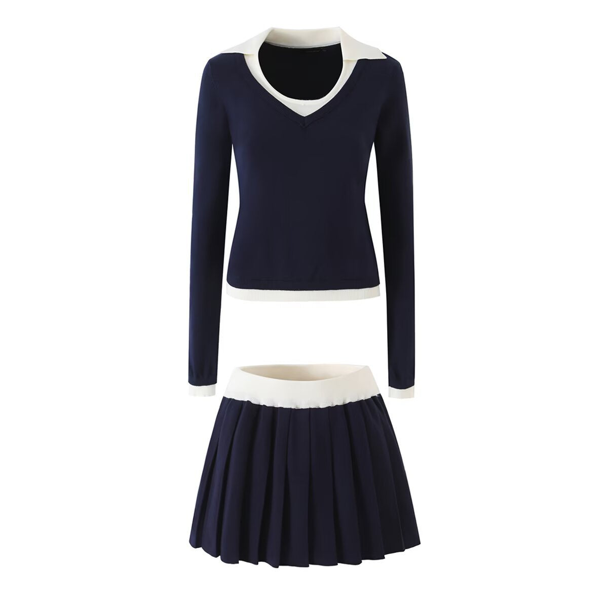 Wool Knit Top,  Pleated Mini Skirt Set