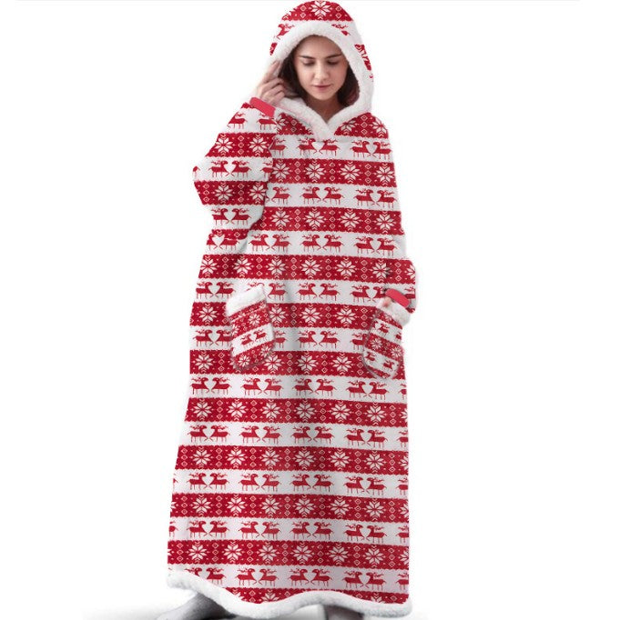 Super Long Flannel Blanket with Sleeves Women Men Pullover Fleece
