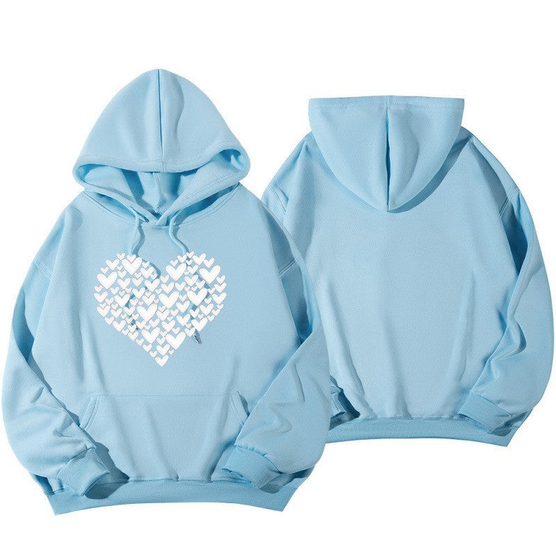 Women Heart Print Drop Shoulder Sleeve Hoodie
