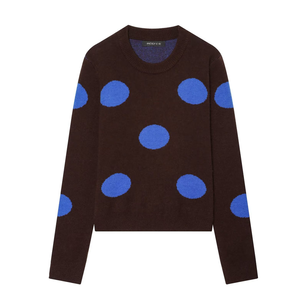 Polka dot long sleeved round neck sweater for women