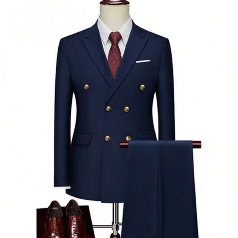 Double-Breasted Gold Button Suit Set for Men