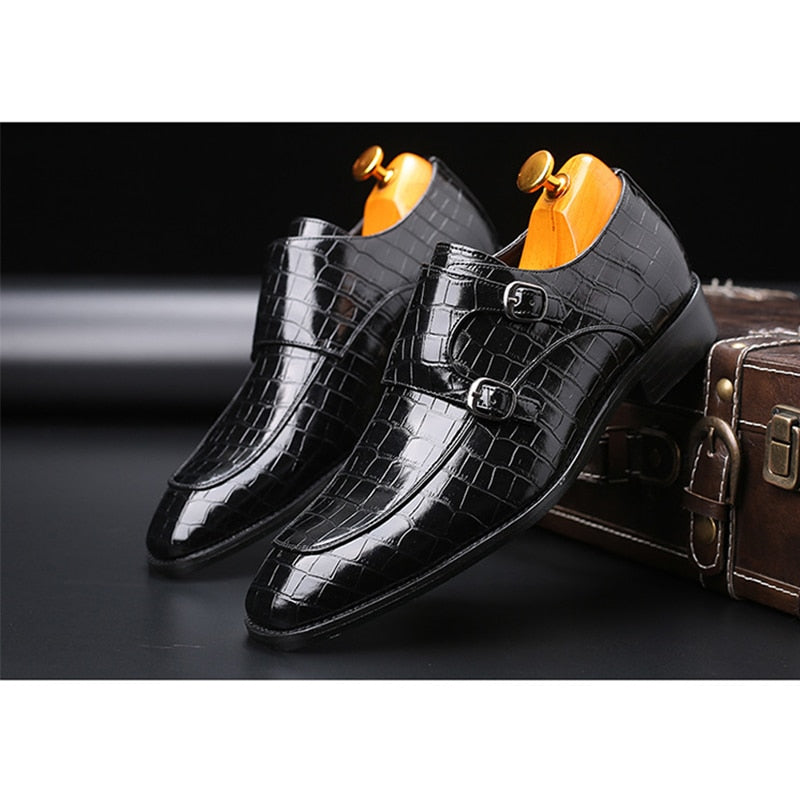 Classic Crocodile Pattern Business Flat Shoes, Men Designer