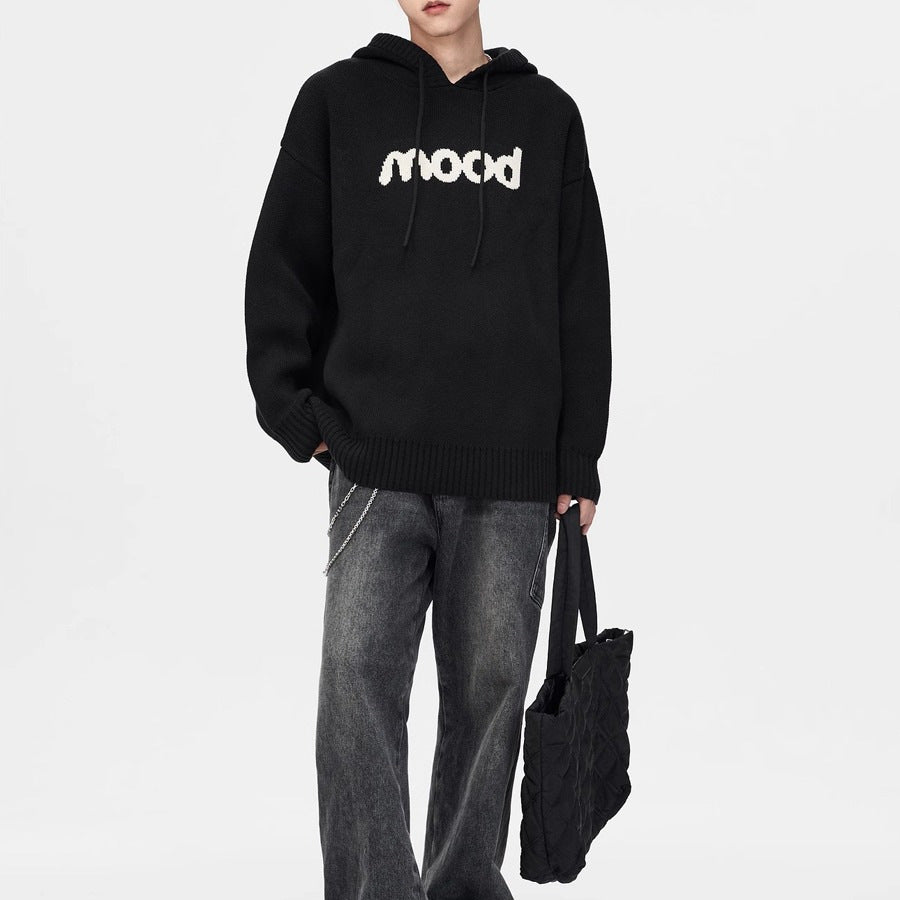 Unisex Jacquard Letter Long Sleeve Hood Sweater