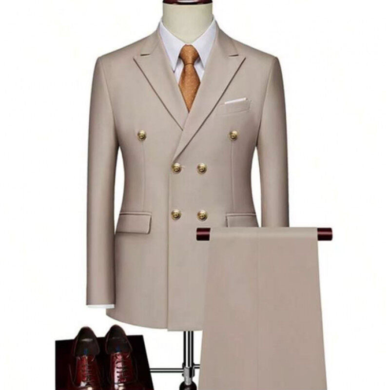 Double-Breasted Gold Button Suit Set for Men