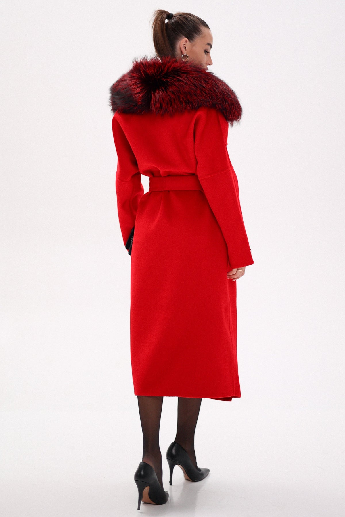 Saga®Furs Silver Fox Wool Alpaca Wraparound Coat in Red