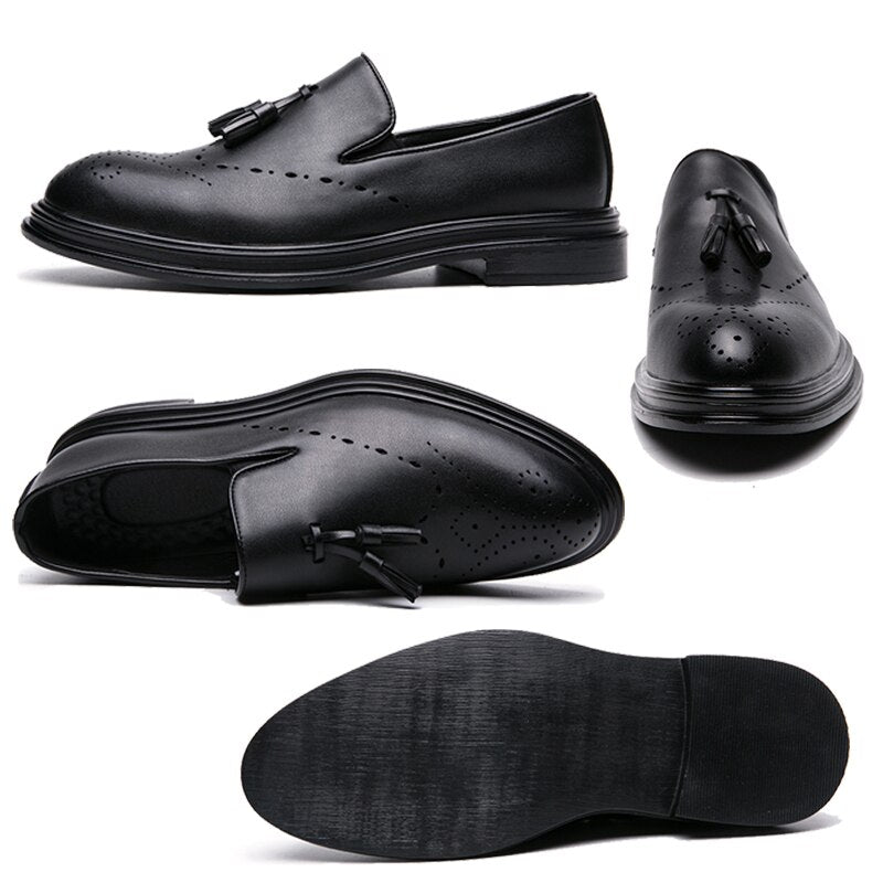 Genuine Leather Brogue Shoes Man Business Casual Leather Oxford Shoes