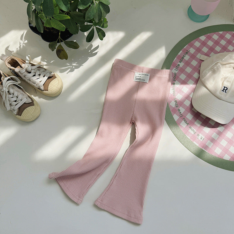 Flared Pants Solid Color Stretchy Bottoms