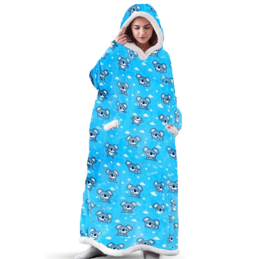 Super Long Flannel Blanket with Sleeves Women Men Pullover Fleece