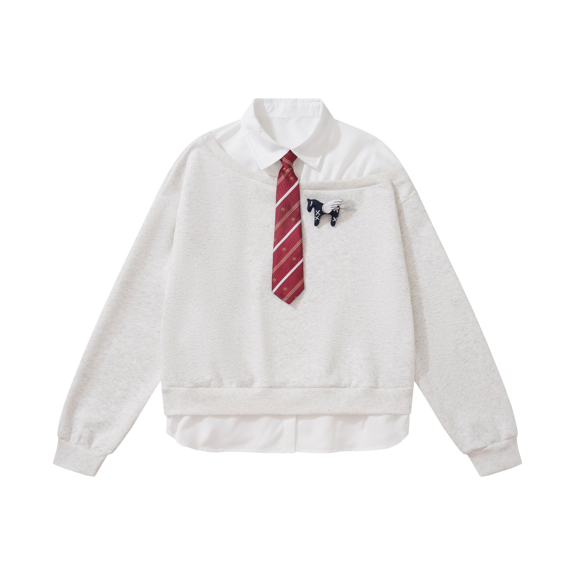 Retro  embroidery fake two hoodies for women