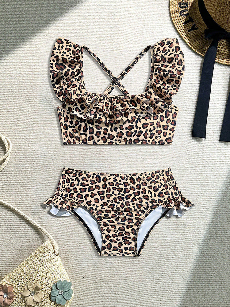 Leopard Print Short Sleeve Swimwear