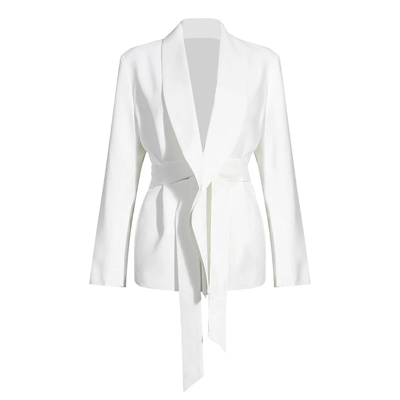 Two Piece Set Women Blazer High Waist Belt Lace-up Straight Pants Suits  New