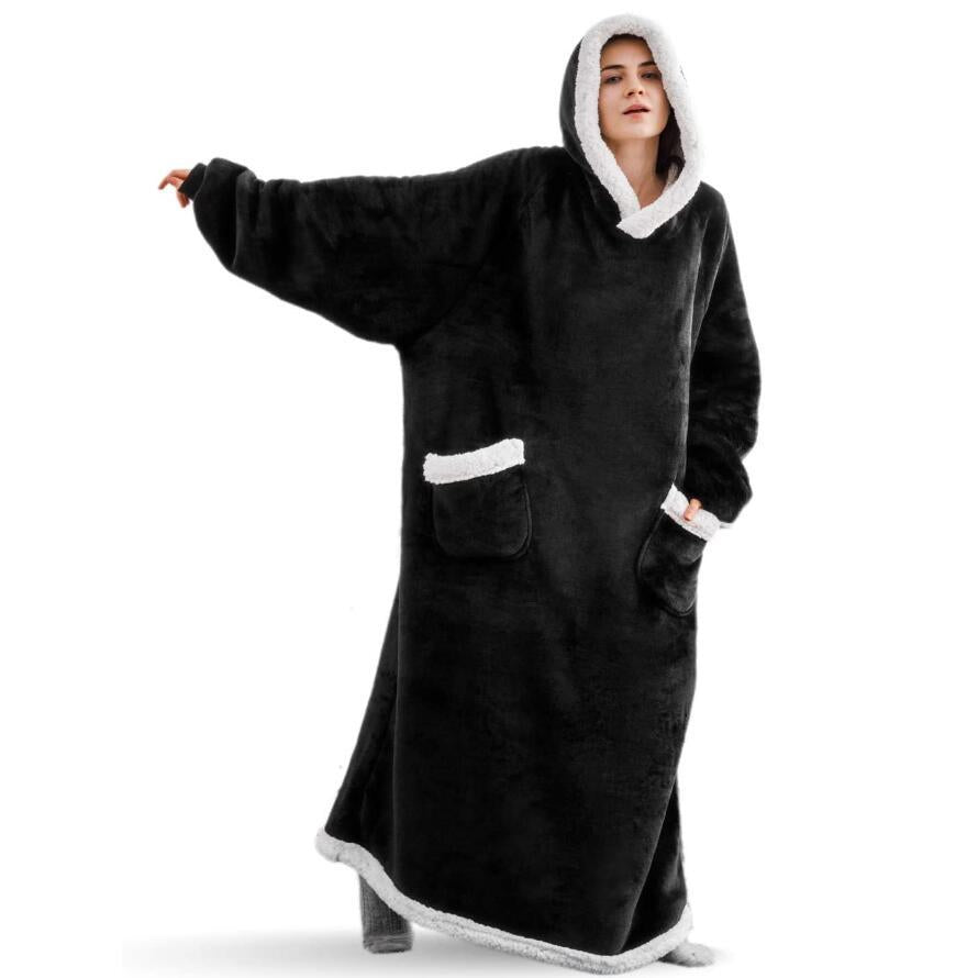 Super Long Flannel Blanket with Sleeves Women Men Pullover Fleece